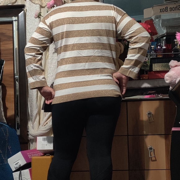 J.CREW SWEATER GOLD& SPARKLE  STRIPE SEAMORE SZLAR - Picture 4 of 8